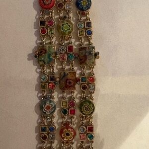 Vintage Sweet Romance USA signed glass bead multi color facet strand bracelet